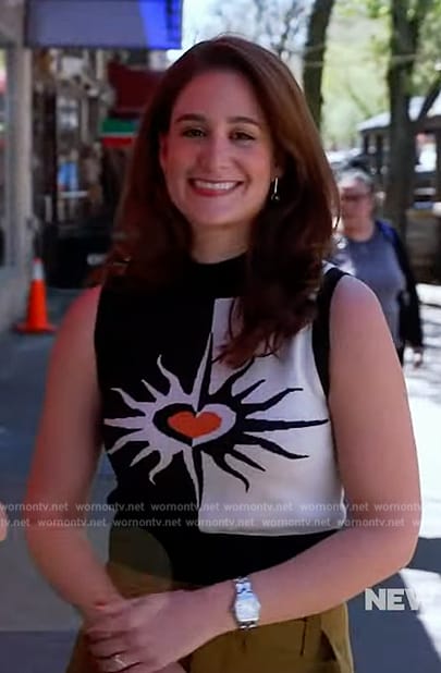 Lauren Palmeri's heart print crop top on The Drew Barrymore Show