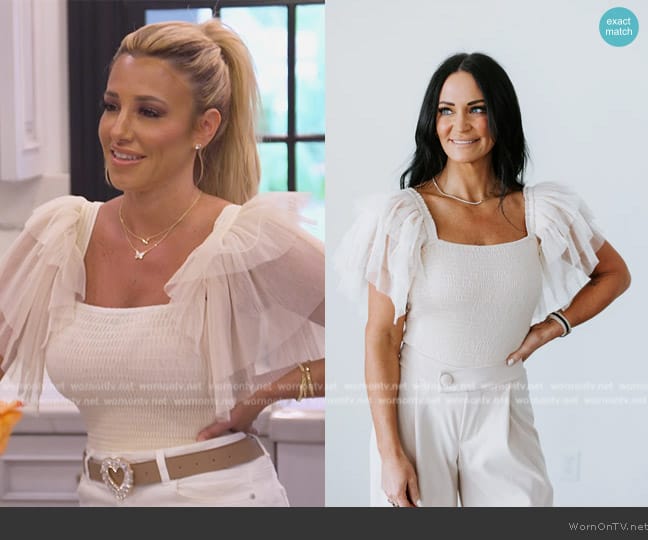 Laurie Belles Raya Smocked Bodysuit worn by  on The Real Housewives of New Jersey