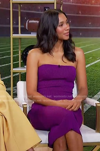 Greta Onieogou's purple ribbed strapless dress on The Jennifer Hudson Show