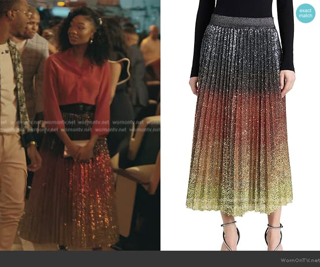 Le Superbe Flame Degrade Pleated Skirt worn by Kenya (Kennedy Amaya) on The Chi