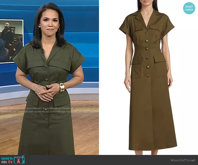 Lela Rose Cotton-Blend Midi Shirtdress in Olive worn by Laura Jarrett on Today