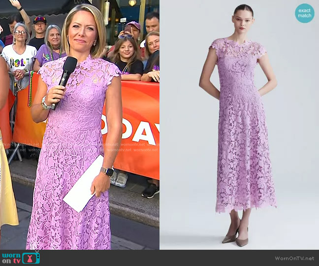 Lela Rose Floral Guipure Lace Midi Dress in Orchid worn by Dylan Dreyer on Today