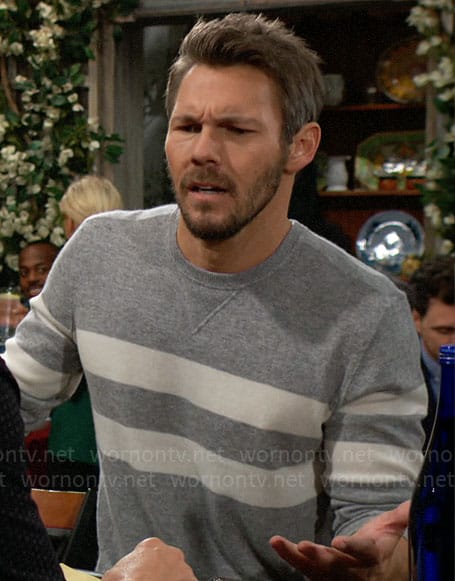 Liam's grey double stripe sweater on The Bold and the Beautiful