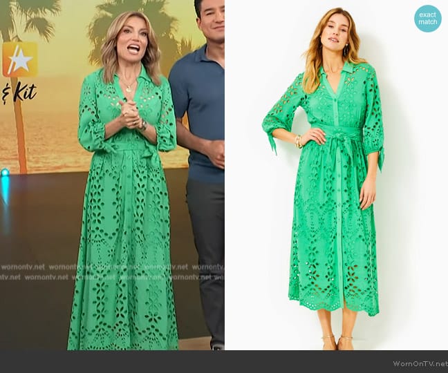 Lilly Pulitzer Amrita Eyelet Midi Dress worn by Kit Hoover on Access Hollywood