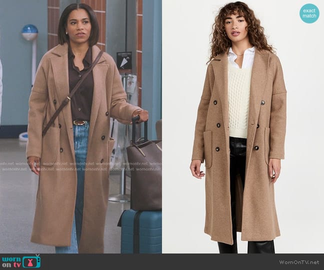 Line & dot Theodore Coat in Taupe worn by Maggie Pierce (Kelly McCreary) on Greys Anatomy