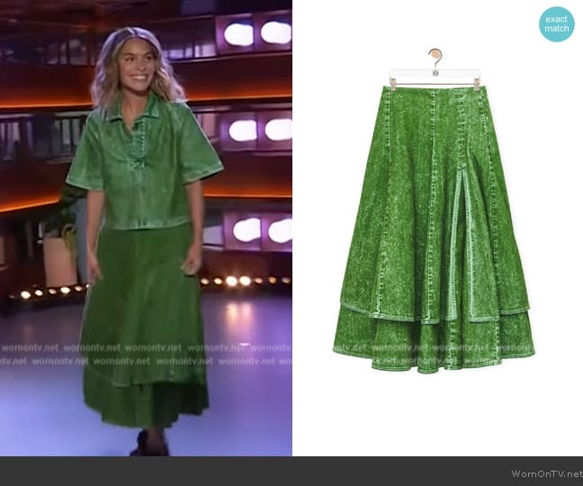 Loewe Double layer skirt in denim worn by Cleo Wade on The Kelly Clarkson Show