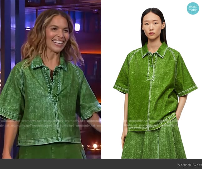 Loewe Polo shirt in denim worn by Cleo Wade on The Kelly Clarkson Show