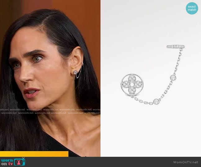 Louis Vuitton Idylle Blossom Mono Chain Earring in White Gold And Diamonds worn by Jennifer Connelly on Good Morning America