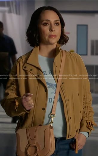 Maddie's beige ruched sleeve jacket on 9-1-1