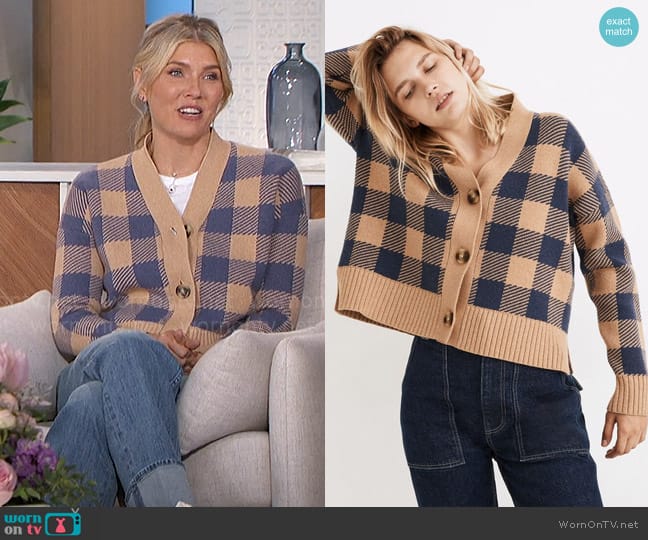 Madewell Bayberry Cardigan in Buffalo Check worn by Amanda Kloots on The Talk