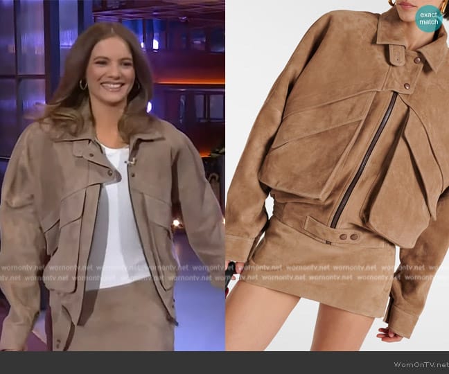 Magda Mutrym Suede biker jacket worn by Freya Allan on The Kelly Clarkson Show