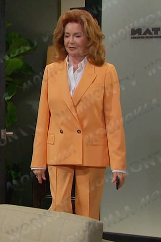 Maggie’s orange blazer and pant suit on Days of our Lives