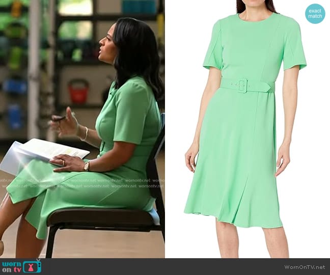 Maggy London Belted Short Sleeve Solid Dress in Katydid worn by Kristen Welker on Today