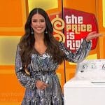 Manuela’s silver long sleeve mini dress on The Price is Right