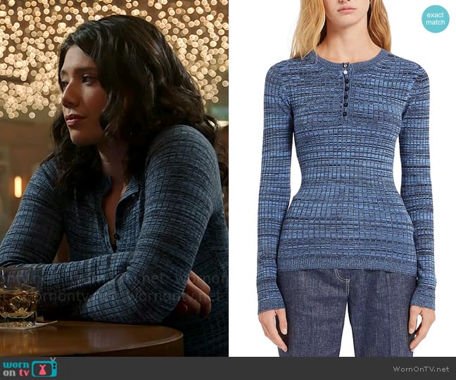 Violet’s blue marled knit henley sweater on Chicago Fire