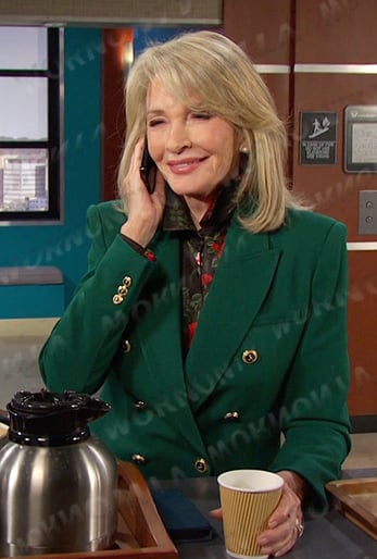 Marlena's floral shirt and green blazer on Days of our Lives