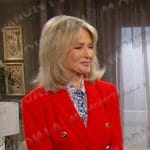 Marlena’s print shirt and red double breasted blazer on Days of our Lives