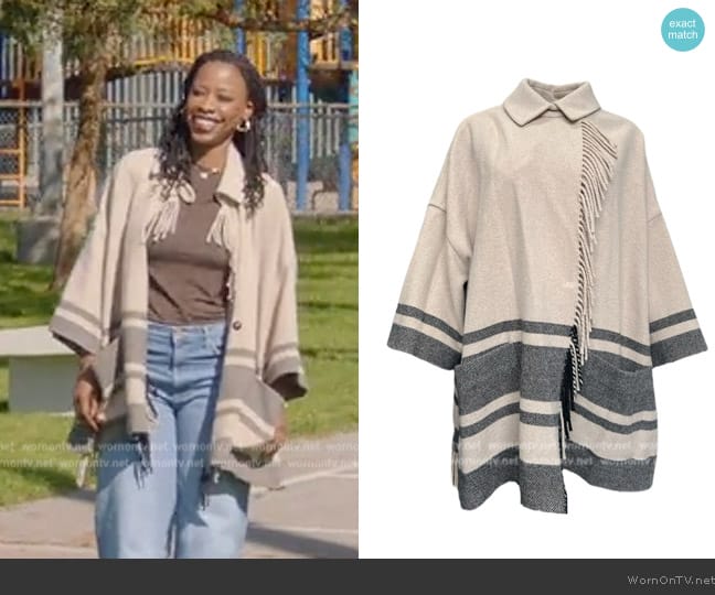 Max Mara Sand Jez Button Closure Poncho worn by Grace James (Karimah Westbrook) on All American