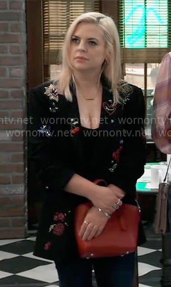 Maxie's black novelty embroidered blazer on General Hospital