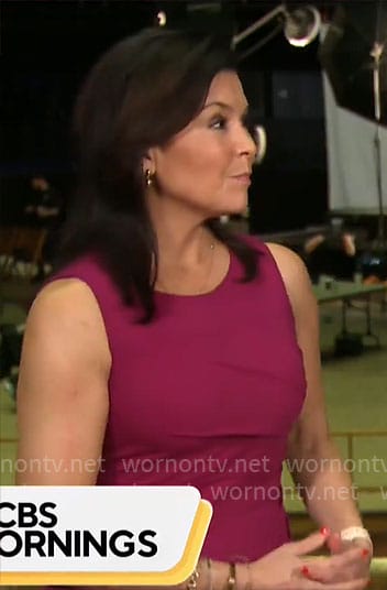 Meg Oliver's magenta sleeveless sheath dress on CBS Mornings