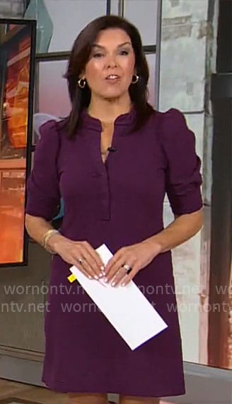 Meg Oliver's purple puff sleeve dress on CBS Mornings