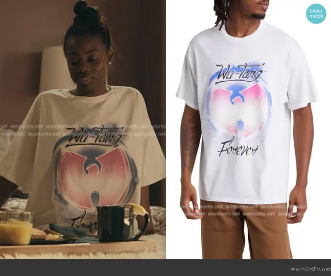 Merch Traffic Wutang Clan Forever Poster Graphic Tee worn by Kiesha Williams (Birgundi Baker) on The Chi