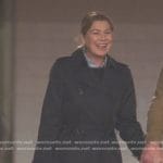 Meredith’s navy trench coat and jeans on Greys Anatomy