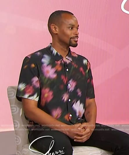 Michael Arceneaux’s black floral print shirt on Sherri