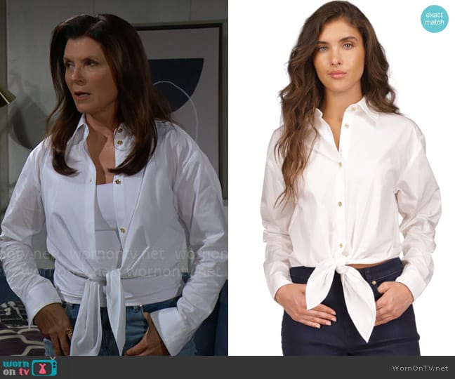 MICHAEL Michael Kors Poplin Tie-Front Button-Down Cotton Shirt worn by Sheila Carter (Kimberlin Brown) on The Bold and the Beautiful