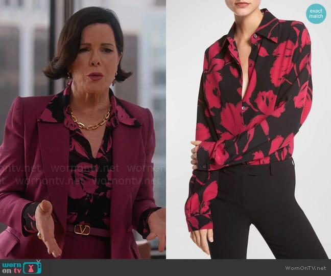 Michael Kors Collection Brushstroke Floral-Print Silk Collared Shirt worn by Margaret Wright (Marcia Gay Harden) on So Help Me Todd