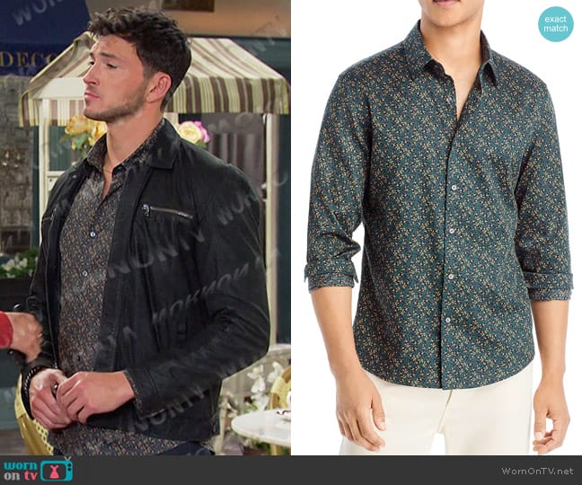 Michael Kors Cotton Stretch Printed Slim Fit Button Down Shirt worn by Alexander Kiriakis (Robert Scott Wilson) on Days of our Lives