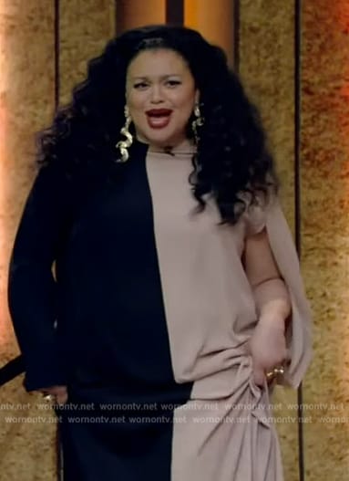 Michelle Buteau’s two tone maxi dress on Live with Kelly and Mark