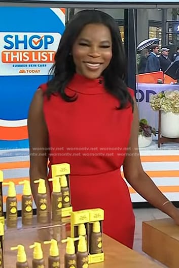 Dr. Michelle Henry'sd red sleeveless sheath dress on Today