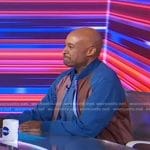 Mike Muse’s blue and brown colorblock bomber jacket on Good Morning America