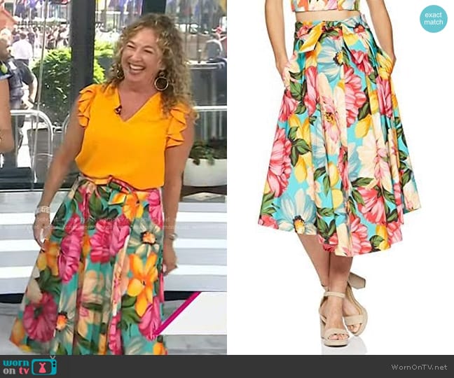 Milly Floral Print On Faille Midi Jackie Skirt worn by Laurie Schacht on Today