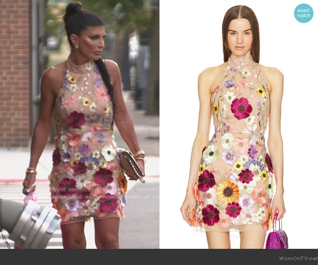 Milly  Hariet Floralis Embroidered Mini Dress worn by Teresa Giudice on The Real Housewives of New Jersey