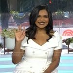 Mindy Kaling’s white off-shoulder pleated tweed dress on Today