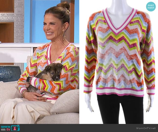 Minnie Rose Reverse Chevron Sweater worn by Natalie Morales on The Talk