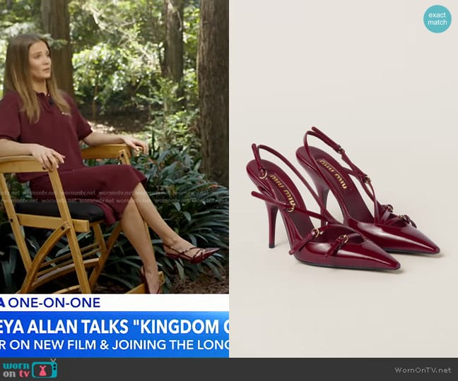 Miu Miu Patent Leather Slingbacks with Buckles worn by Freya Allan on Good Morning America