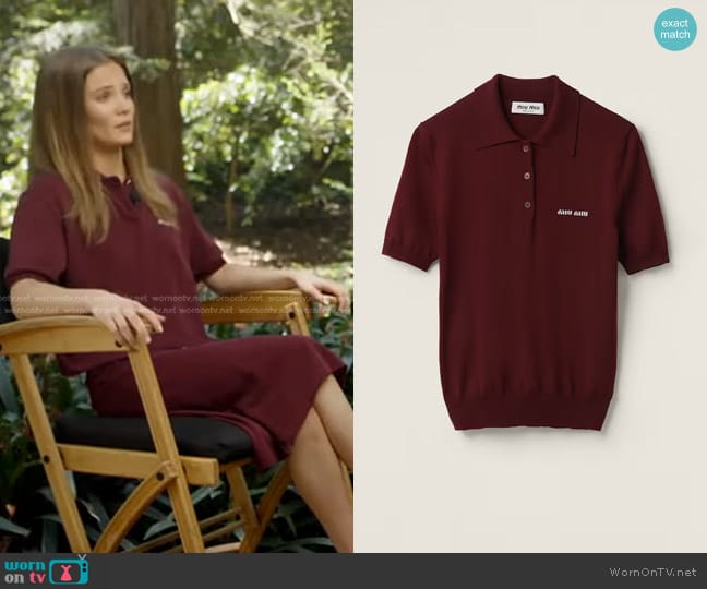 Miu Miu Wool Knit Polo Shirt worn by Freya Allan on Good Morning America