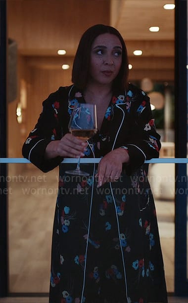 Molly's black floral pajamas and robe on Loot