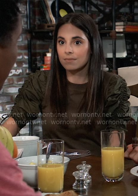 Molly's green puff sleeve top on General Hospital