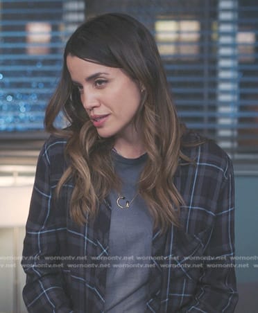 Monica's grey plaid shirt on Greys Anatomy