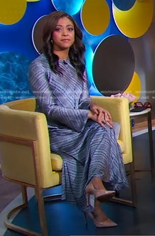 Morgan's blue plaid midi dress on Good Morning America