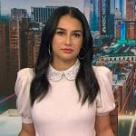 Morgan’s white embellished collar top and pants on NBC News Daily