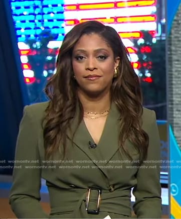 Morgan's olive green belted blazer on Good Morning America