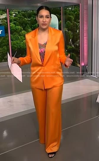 Morgan's pink paisley print cami and orange suit on NBC News Daily