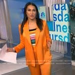 Morgan’s orange satin blazer and pant suit on NBC News Daily