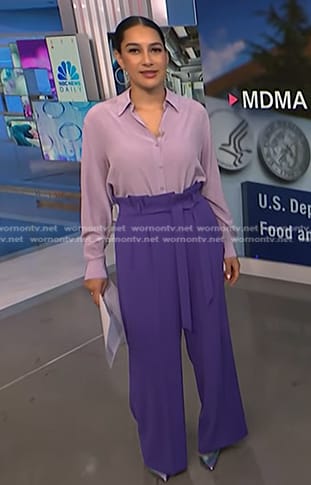 Morgan’s purple paperbag waist pants on NBC News Daily