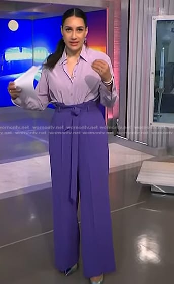 Morgan’s purple paperbag waist pants on NBC News Daily